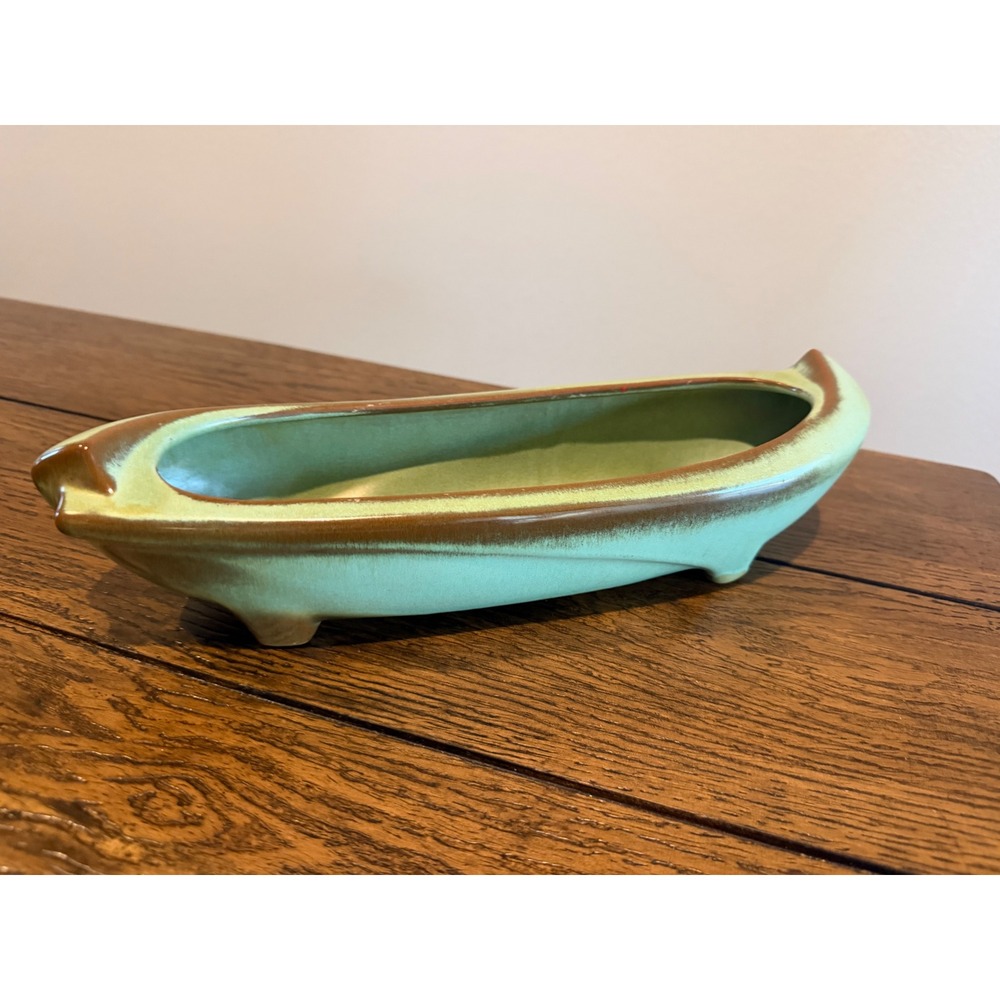 Frankoma Prairie Green Planter Desert canoe oblong Vintage MCM Ceramic Dish